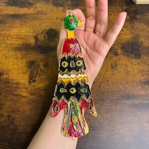 Colourful Enamel Large Bird Pendant Quirky Unique Bold Folk Art Tribal